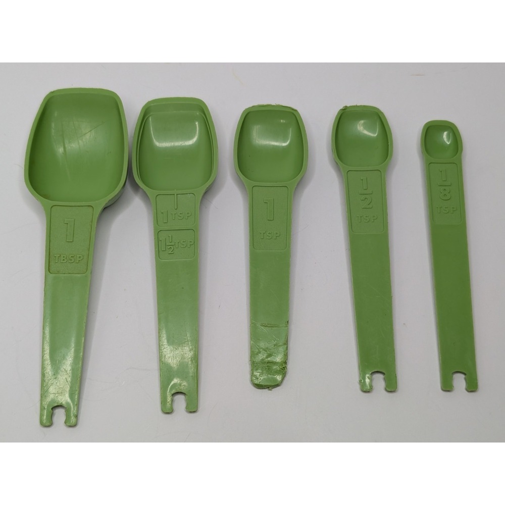 Vintage Tupperware Avocado Green‎ Measuring Spoons Set 5 Pc Retro Kitchen...
